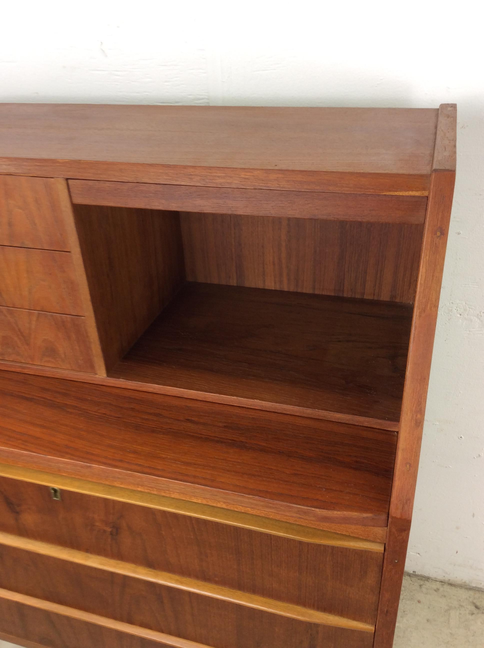 Danish Modern Petite Vanity with Draw Leaf and Mirrored Tray For Sale 12