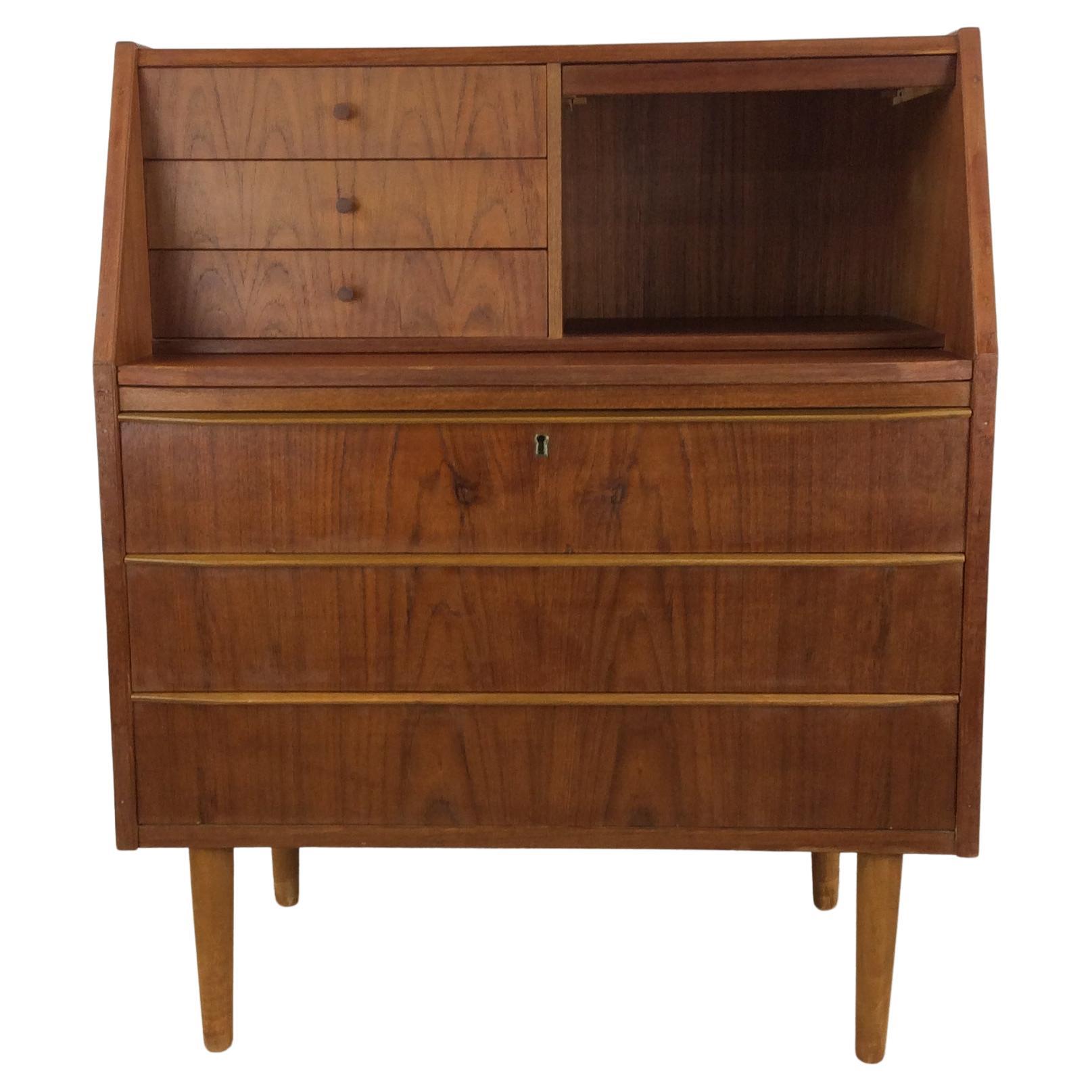 Danish Modern Petite Vanity with Draw Leaf and Mirrored Tray