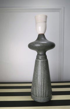 Danish Modern Pewter Green Ceramic Table Lamp, 1960s