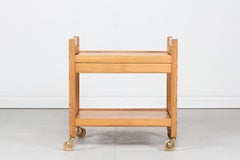 Danish Modern Pine Wood Bar Trolley on Wheels with Two Drawers, Denmark, 1970s