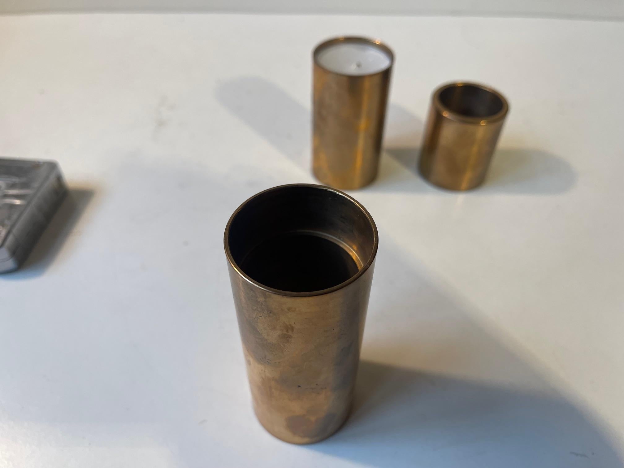 Danish Modern Pipe Candleholders in Patinated Bronze 5