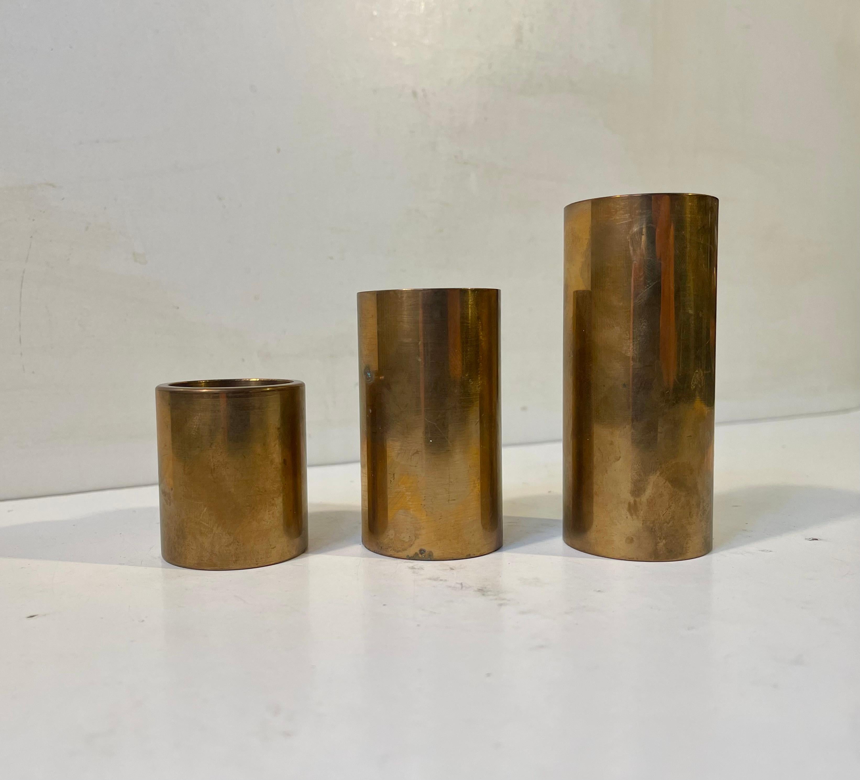 Danish Modern Pipe Candleholders in Patinated Bronze In Good Condition In Esbjerg, DK