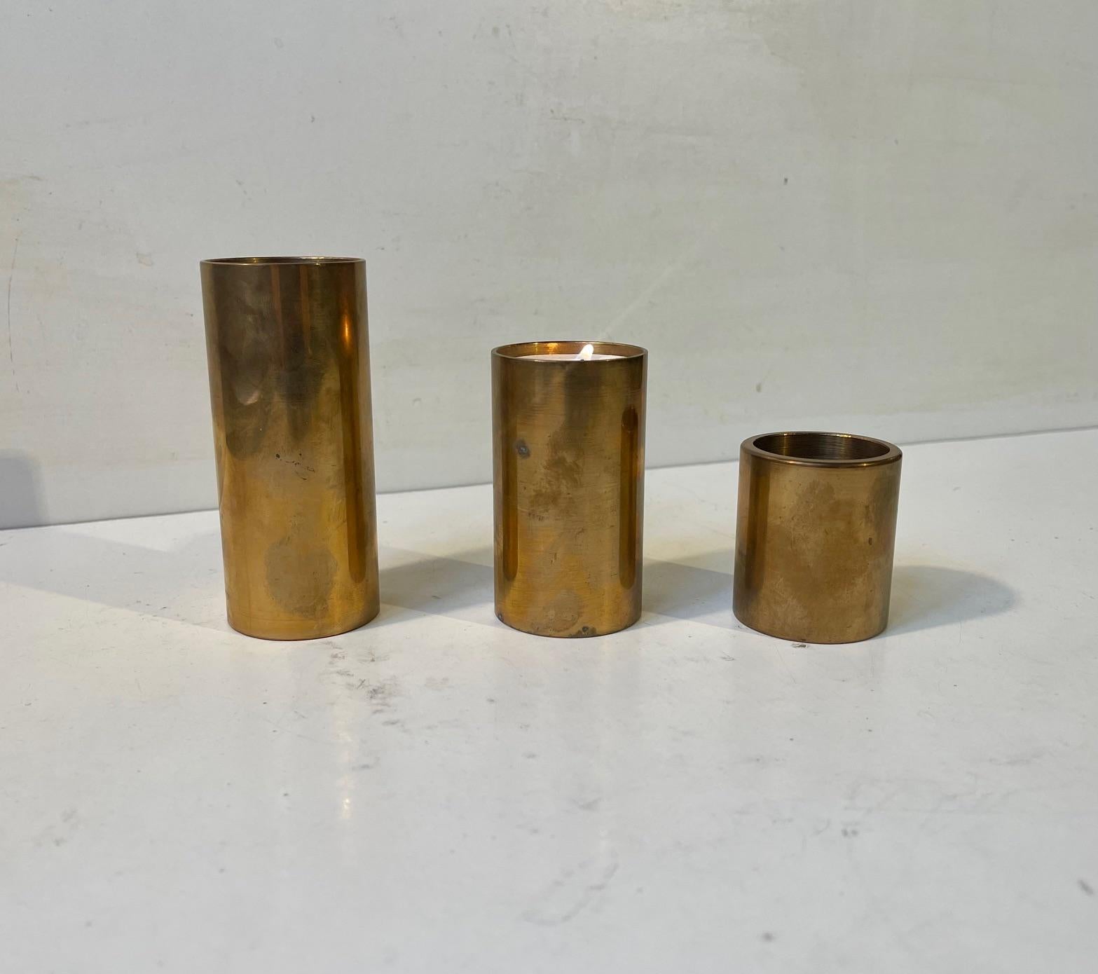 Danish Modern Pipe Candleholders in Patinated Bronze 1
