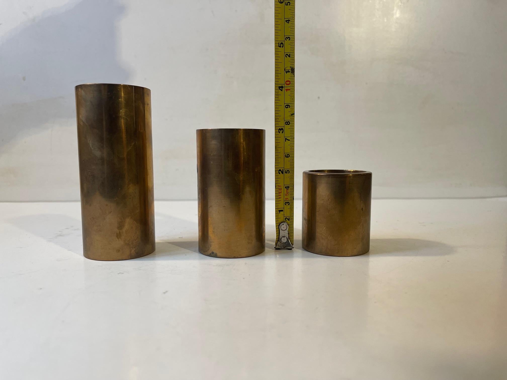 Danish Modern Pipe Candleholders in Patinated Bronze 3