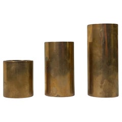 Retro Danish Modern Pipe Candleholders in Patinated Bronze
