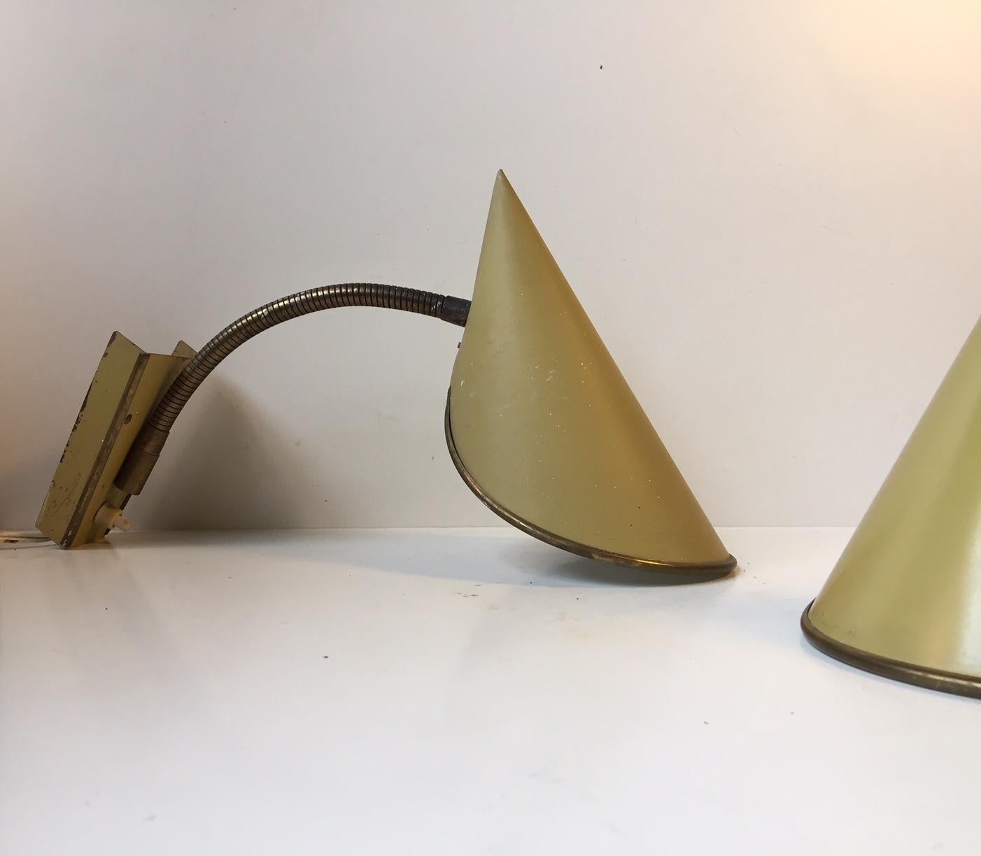 Painted Danish Modern Pointy Yellow Wall Lamps by Fog & Mørup, 1950s For Sale