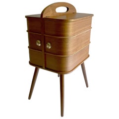 Vintage Danish Modern Portable Storage Box, Plywood Teak, 1960s Scandinavian Design
