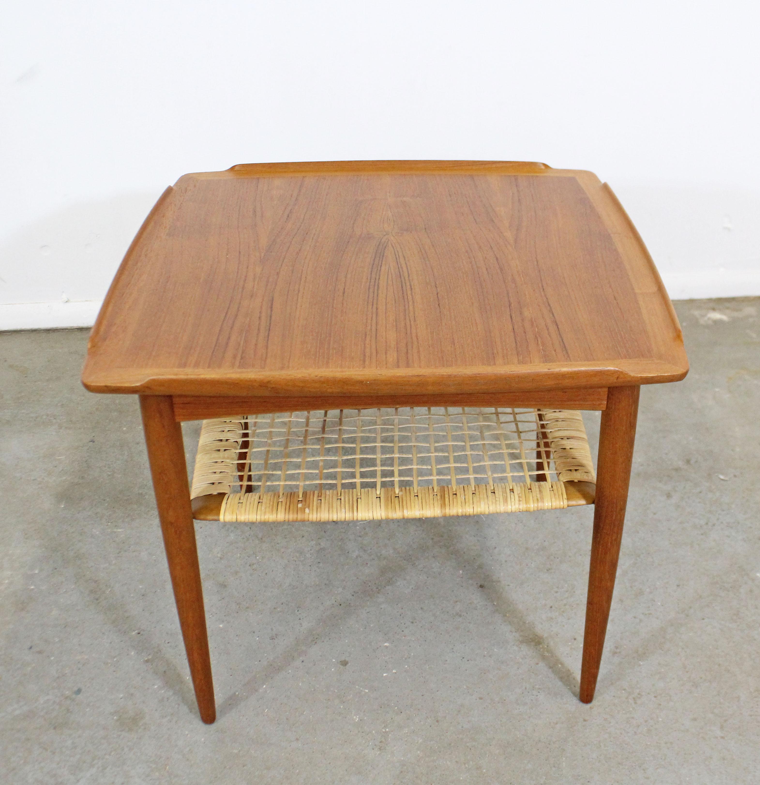 Danish Modern Poul Jensen for Selig Teak Caned Square Side Table In Good Condition In Wilmington, DE