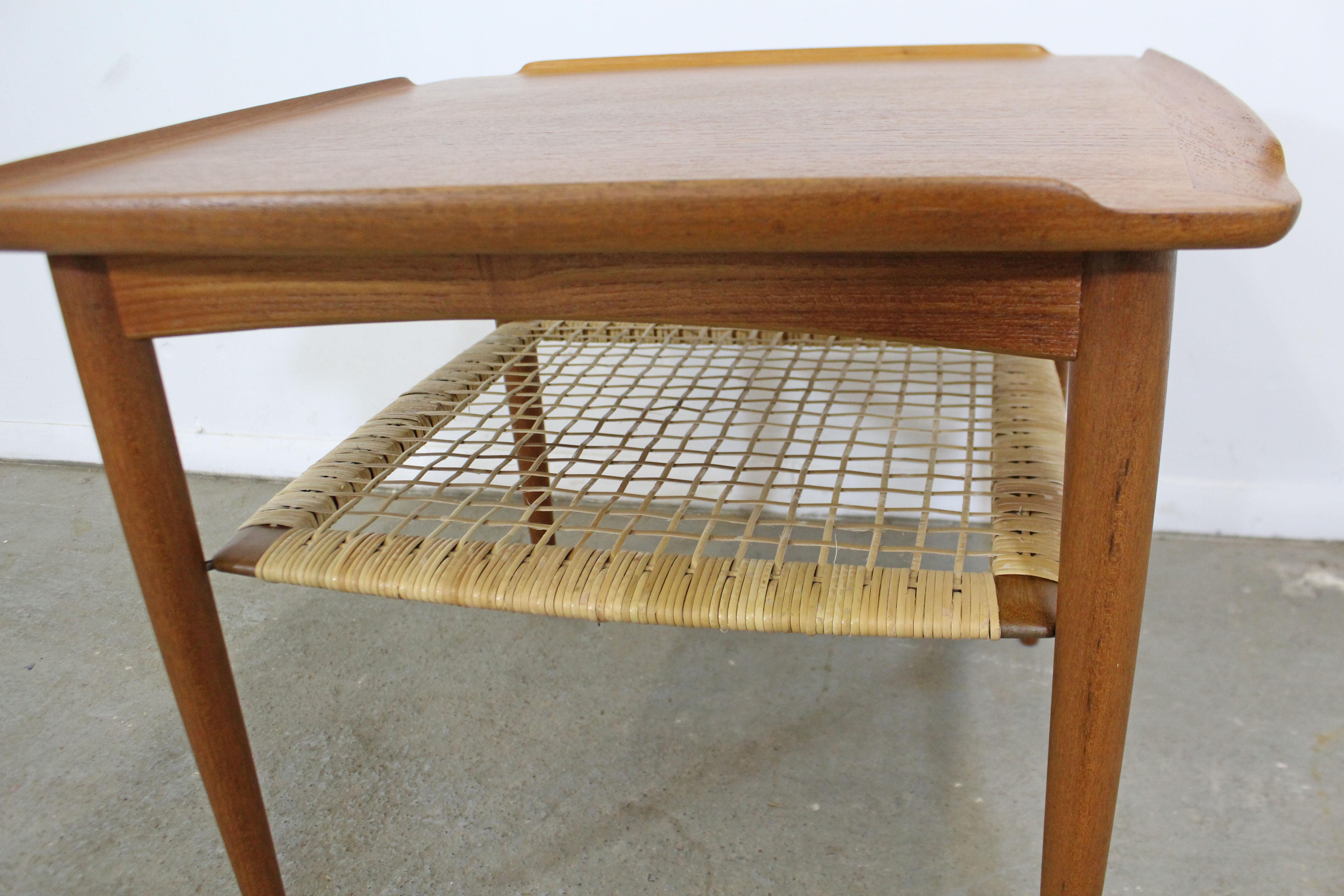 Danish Modern Poul Jensen for Selig Teak Caned Square Side Table 3