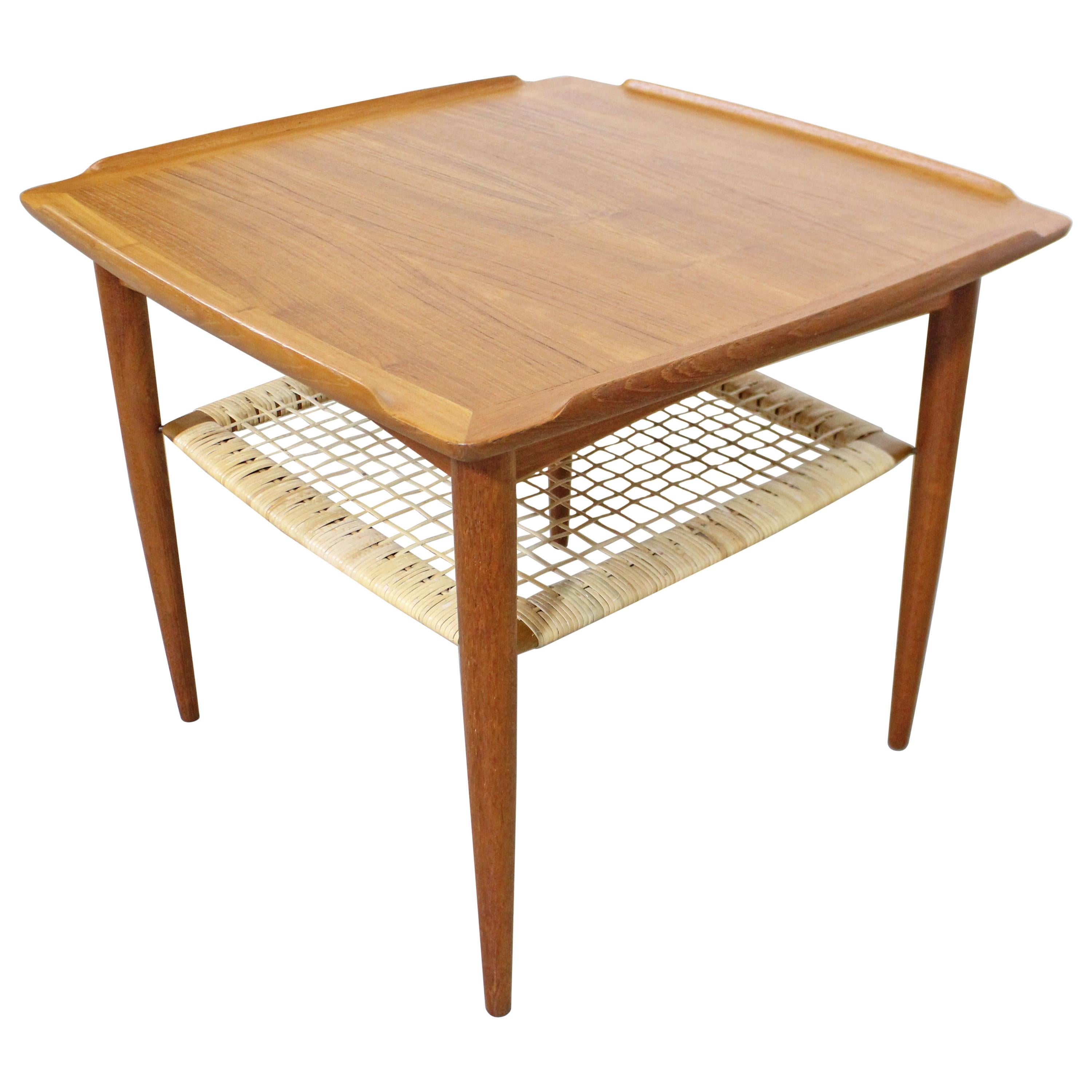 Danish Modern Poul Jensen for Selig Teak Caned Square Side Table