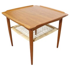 Danish Modern Poul Jensen for Selig Teak Caned Square Side Table