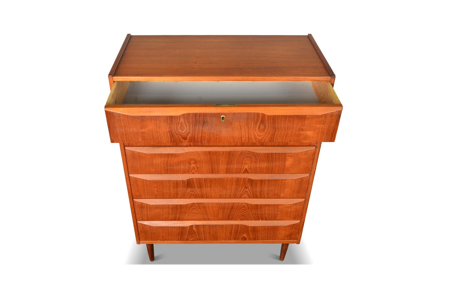 Danish Modern Quarter Profile Teak Highboy Dresser by Tibergaard In Good Condition For Sale In Berkeley, CA