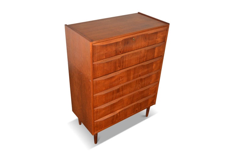 Danish Modern Quarter Profile Teak Highboy Dresser by Tibergaard For