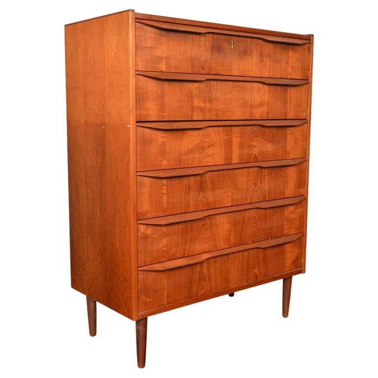 Danish Modern Quarter Profile Teak Highboy Dresser by Tibergaard For