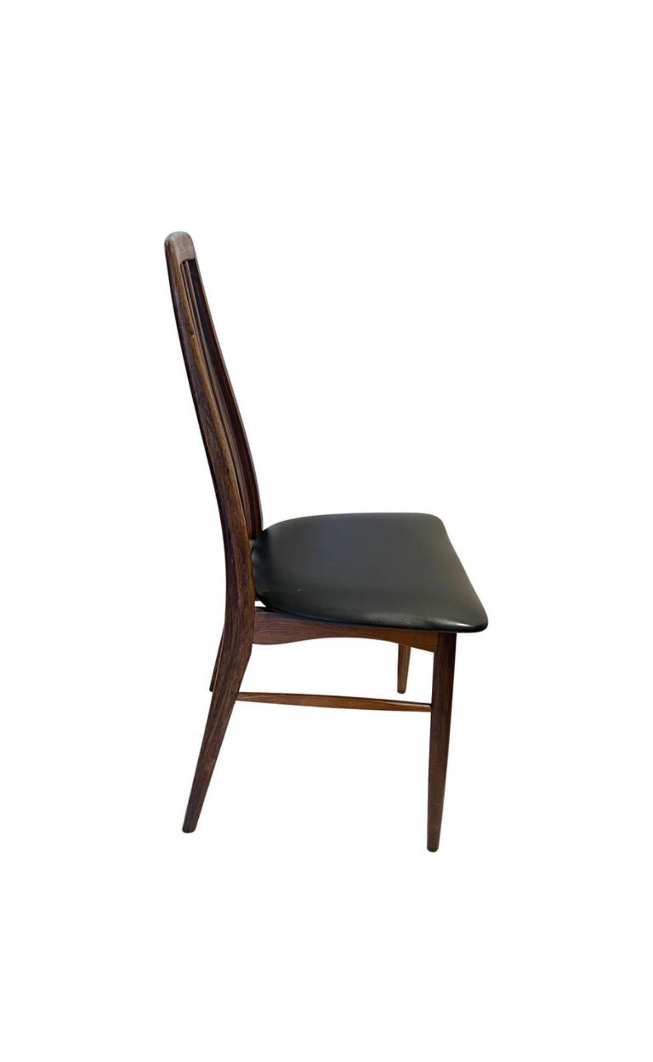 Mid-Century Modern Scandinavian dining desk chair in rare solid rosewood model Eva by Niels Koefoed. a very rare set to find in rosewood 2 available sold separately buyer has the choice to buy 1 or 2 solid and sturdy we have cleaned and oiled them .