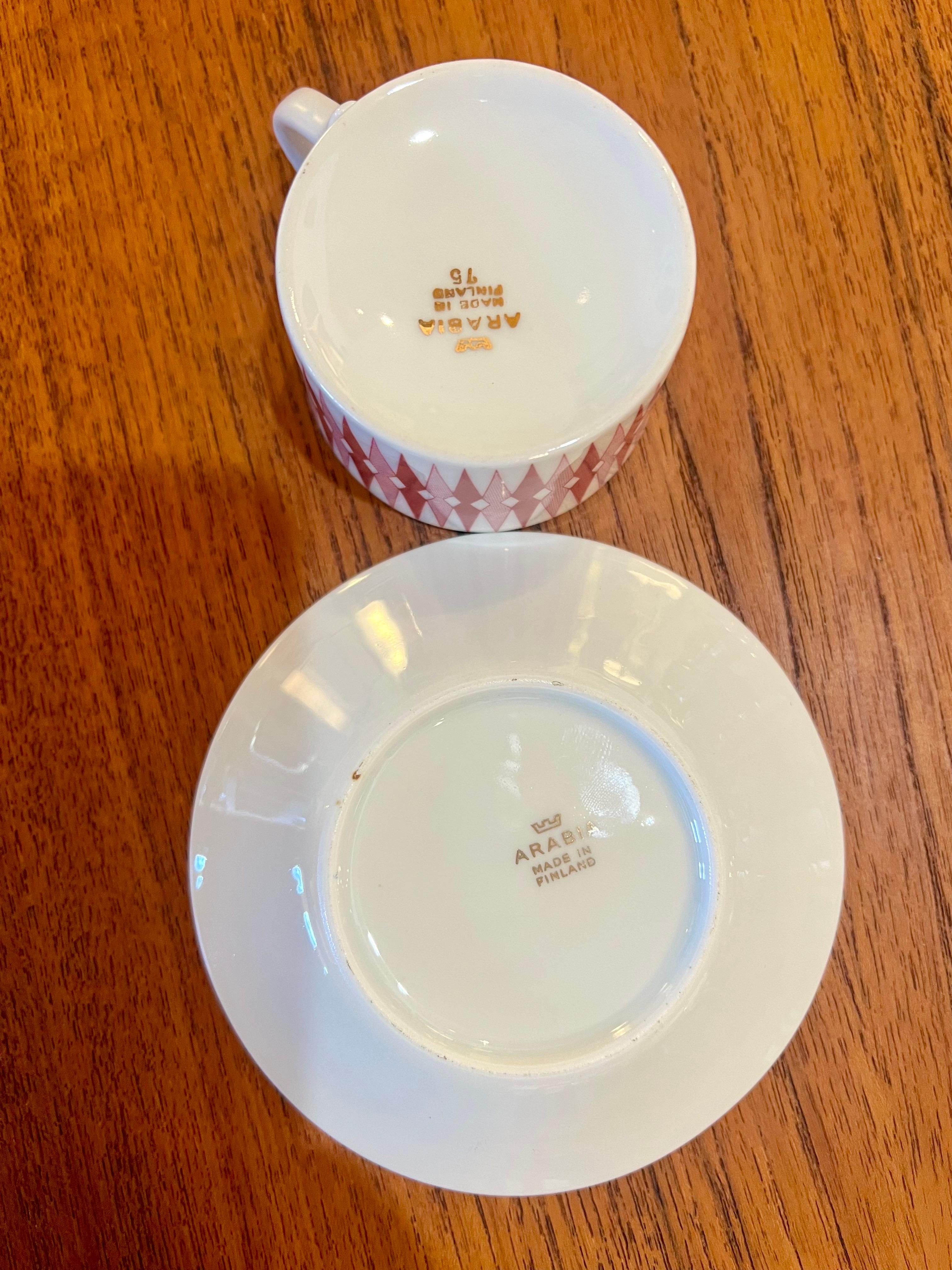 Danish Modern Rare espresso Cup & Saucer Set Revontuli For Arabia of Finland In Excellent Condition For Sale In San Diego, CA