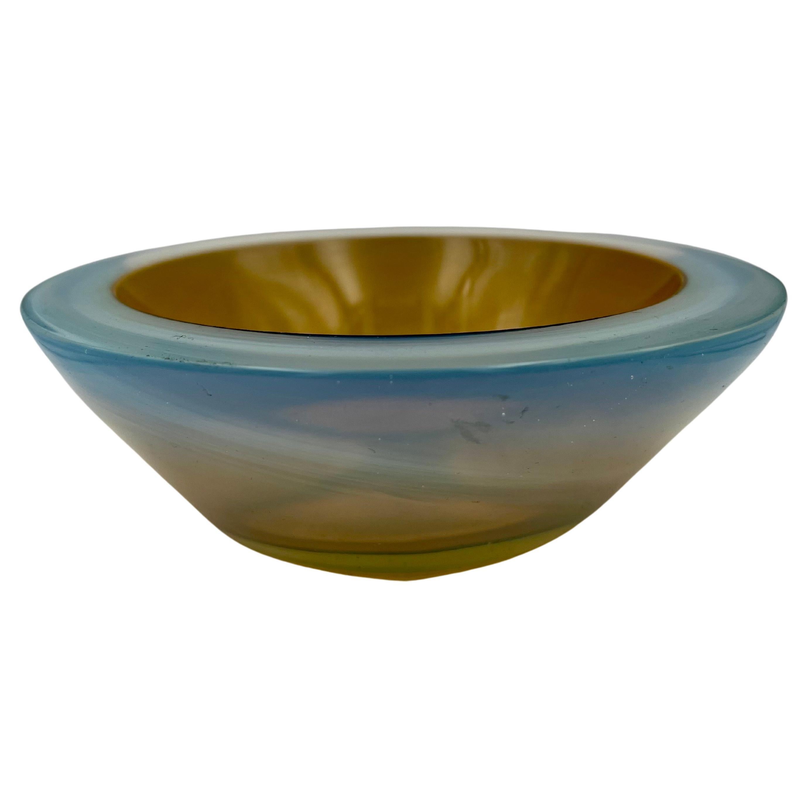 Beautiful rare Scandinavian glass bowl 2 tone color combo, yellow and white, circa 1960's no chips or cracks.