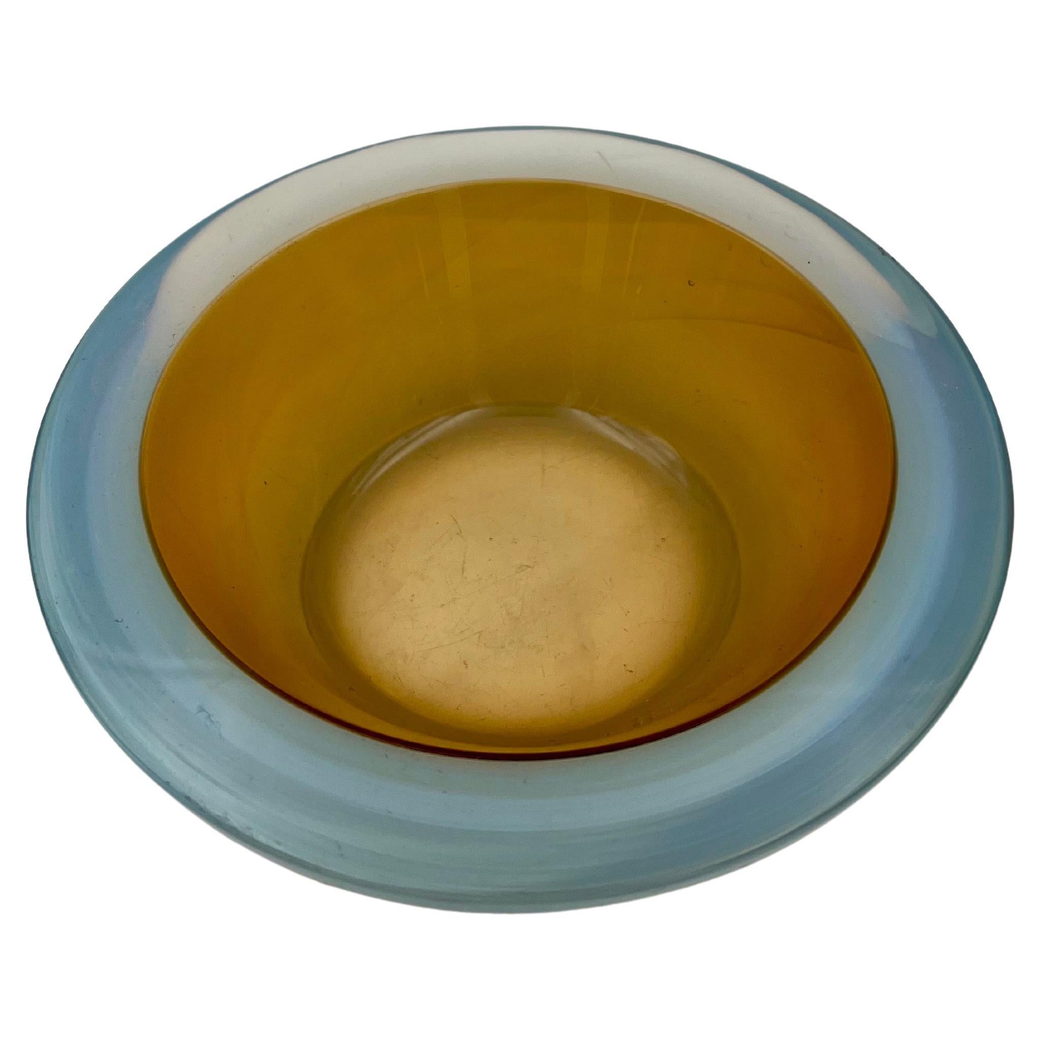 Scandinavian Modern Danish Modern Rare Glass Bowl White & Amber Attributed To Pukeberg For Sale