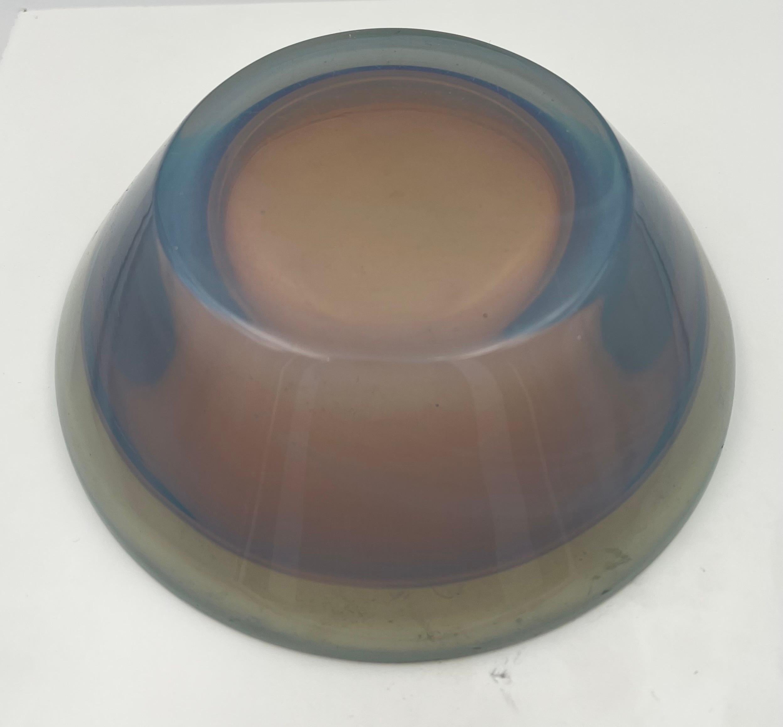 Swedish Danish Modern Rare Glass Bowl White & Amber Attributed To Pukeberg For Sale