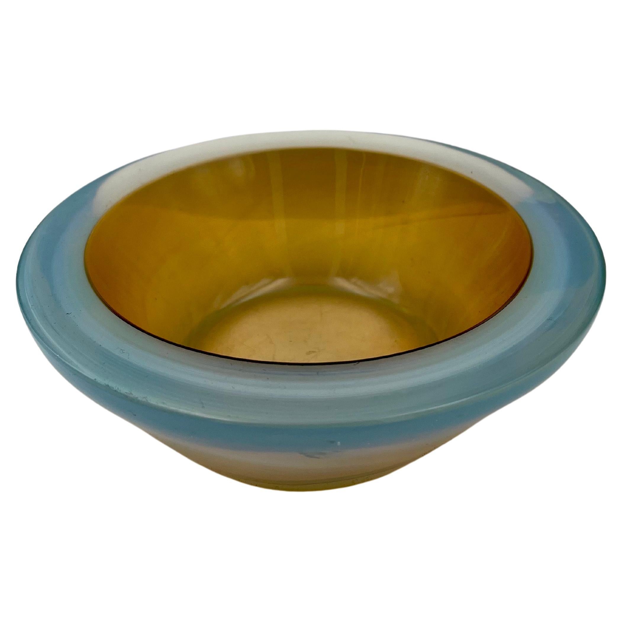 Danish Modern Rare Glass Bowl White & Amber Attributed To Pukeberg For Sale