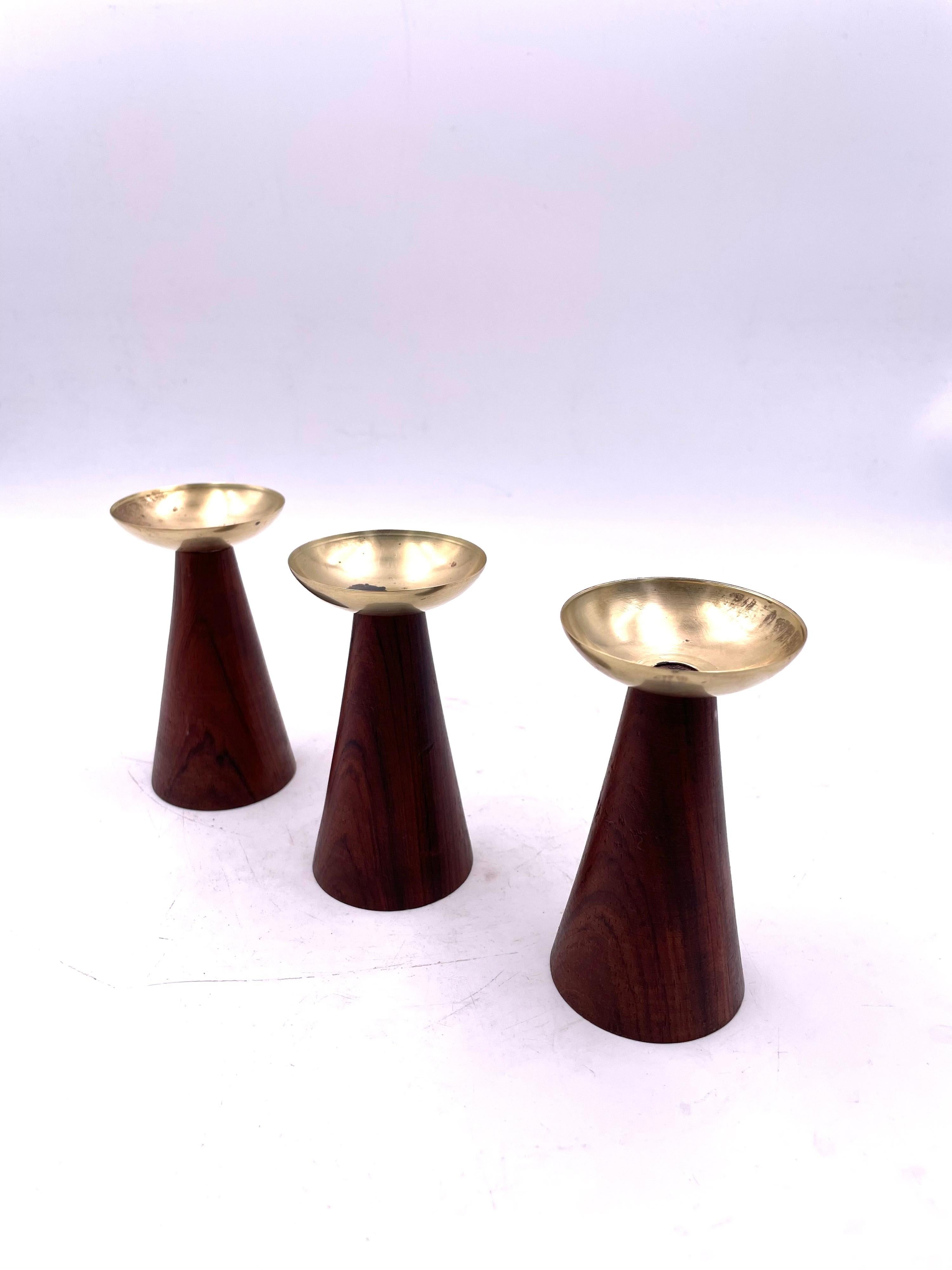 Swedish Danish Modern Rare Set of 3 Candle Hoders by Hans Agne Jakobsson Ahus For Sale