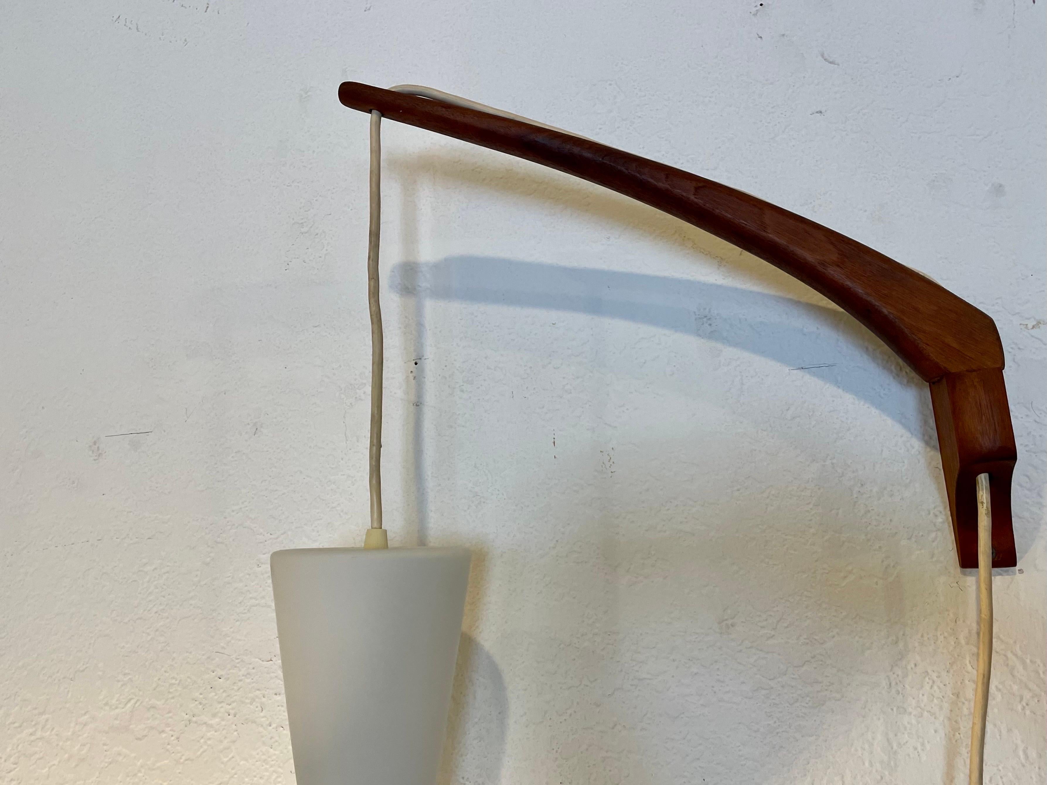 Scandinavian Modern Danish Modern Rare Swag Lamp Teak Arm & Glass Shade by Lisa Johansson-Pape