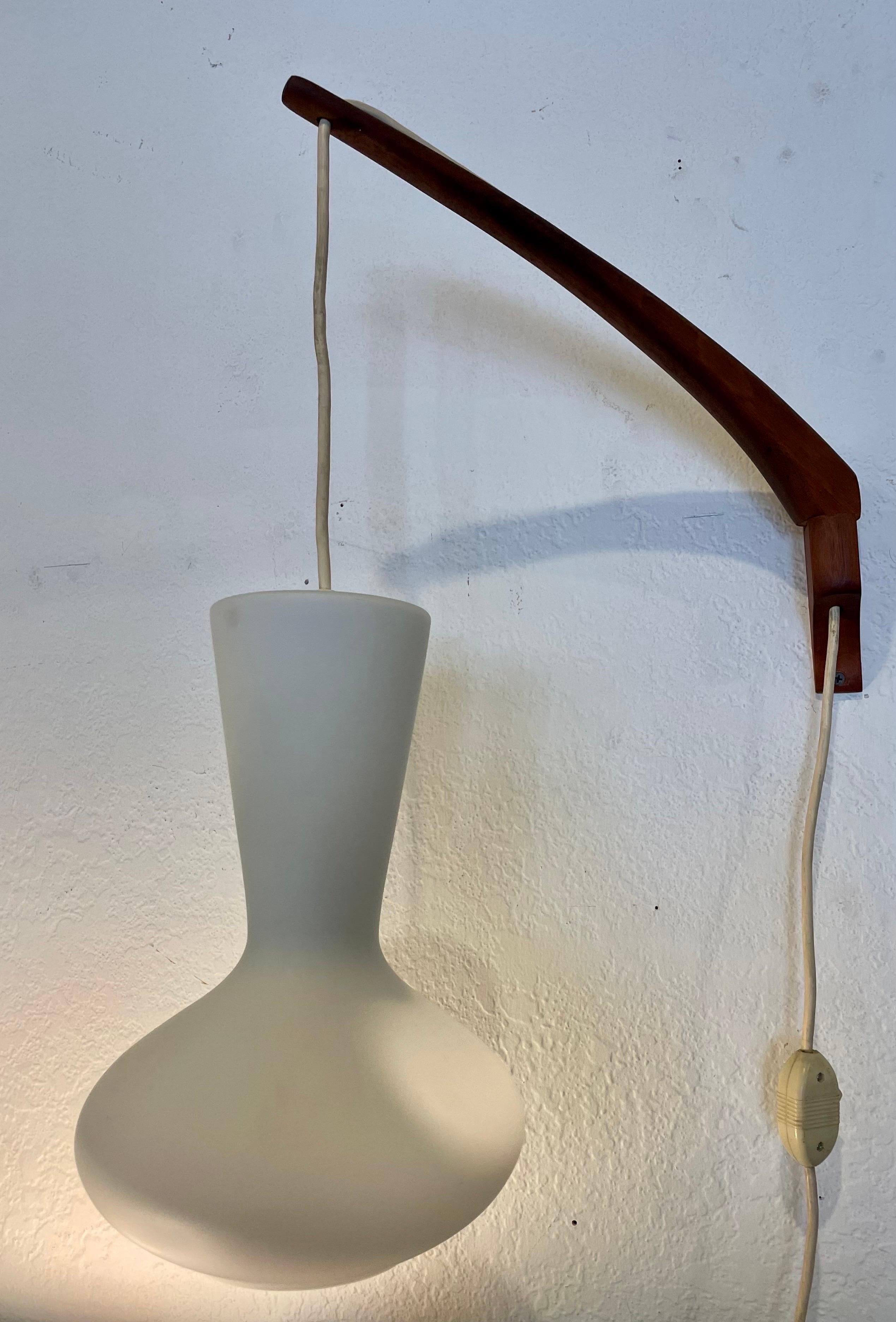 Danish Modern Rare Swag Lamp Teak Arm & Glass Shade by Lisa Johansson-Pape 2