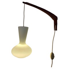 Danish Modern Rare Swag Lamp Teak Arm & Glass Shade by Lisa Johansson-Pape