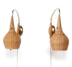 Applique da parete regolabili in ottone e rattan moderno danese