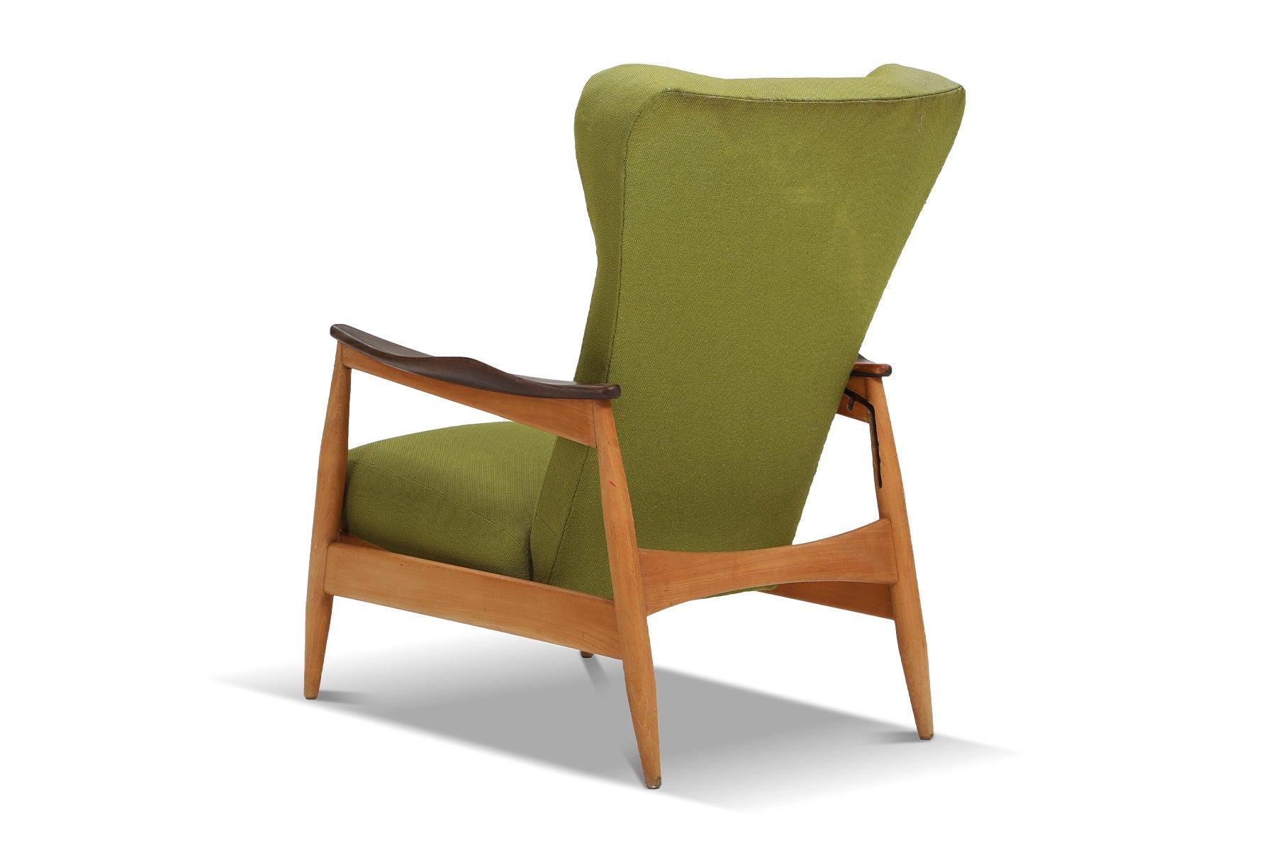 Origin: Denmark
Designer: Unknown
Manufacturer: Unknown
Era: 1950s
Materials: Beech, Wool
Measurements: Inquire for Dimensions

Condition: Frame in great original condition with wear to the original fabric. Price includes upholstery in your