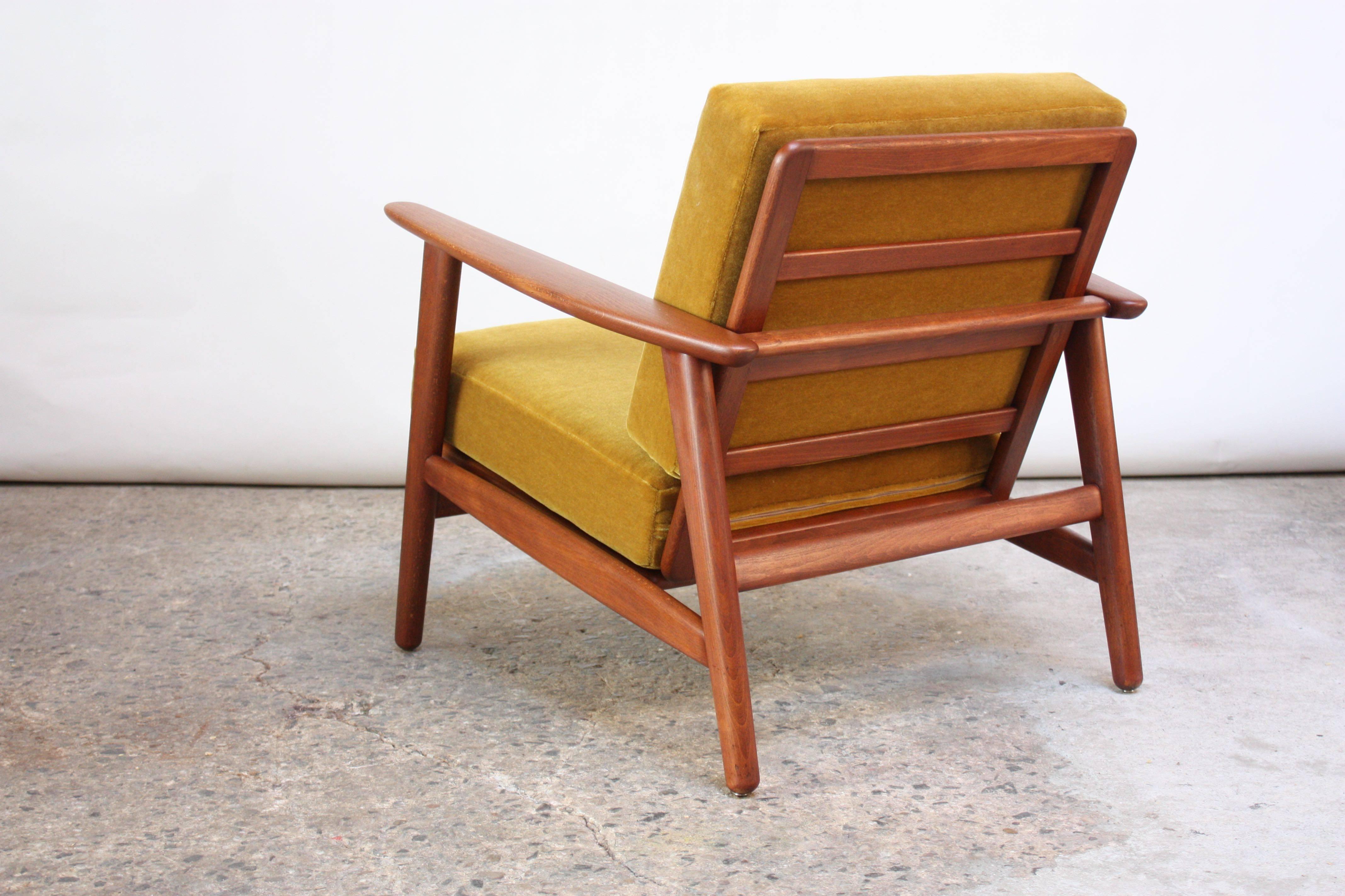 Mid-20th Century Danish Modern Reclining Lounge Chair in Ochre Mohair