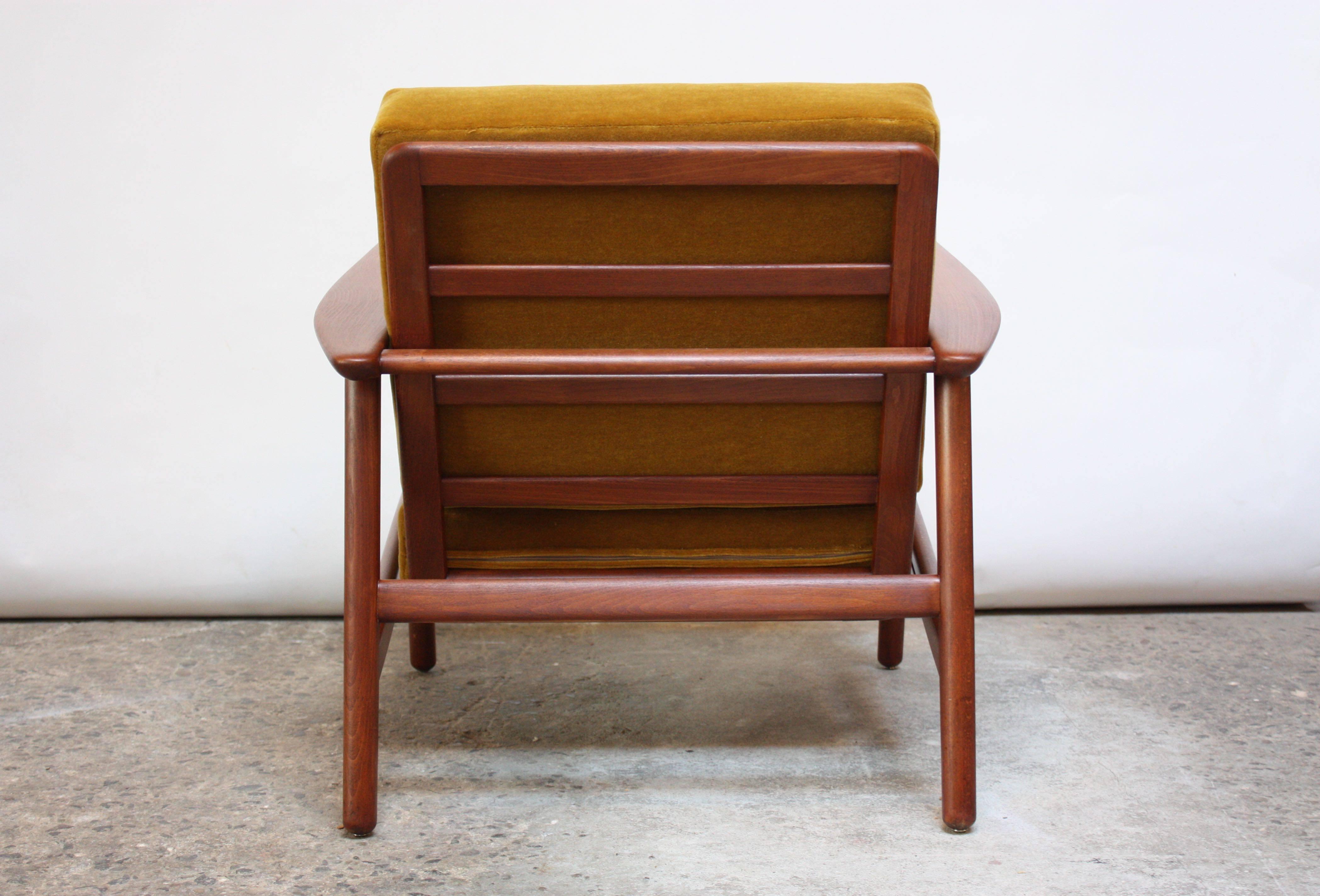 Danish Modern Reclining Lounge Chair in Ochre Mohair 1