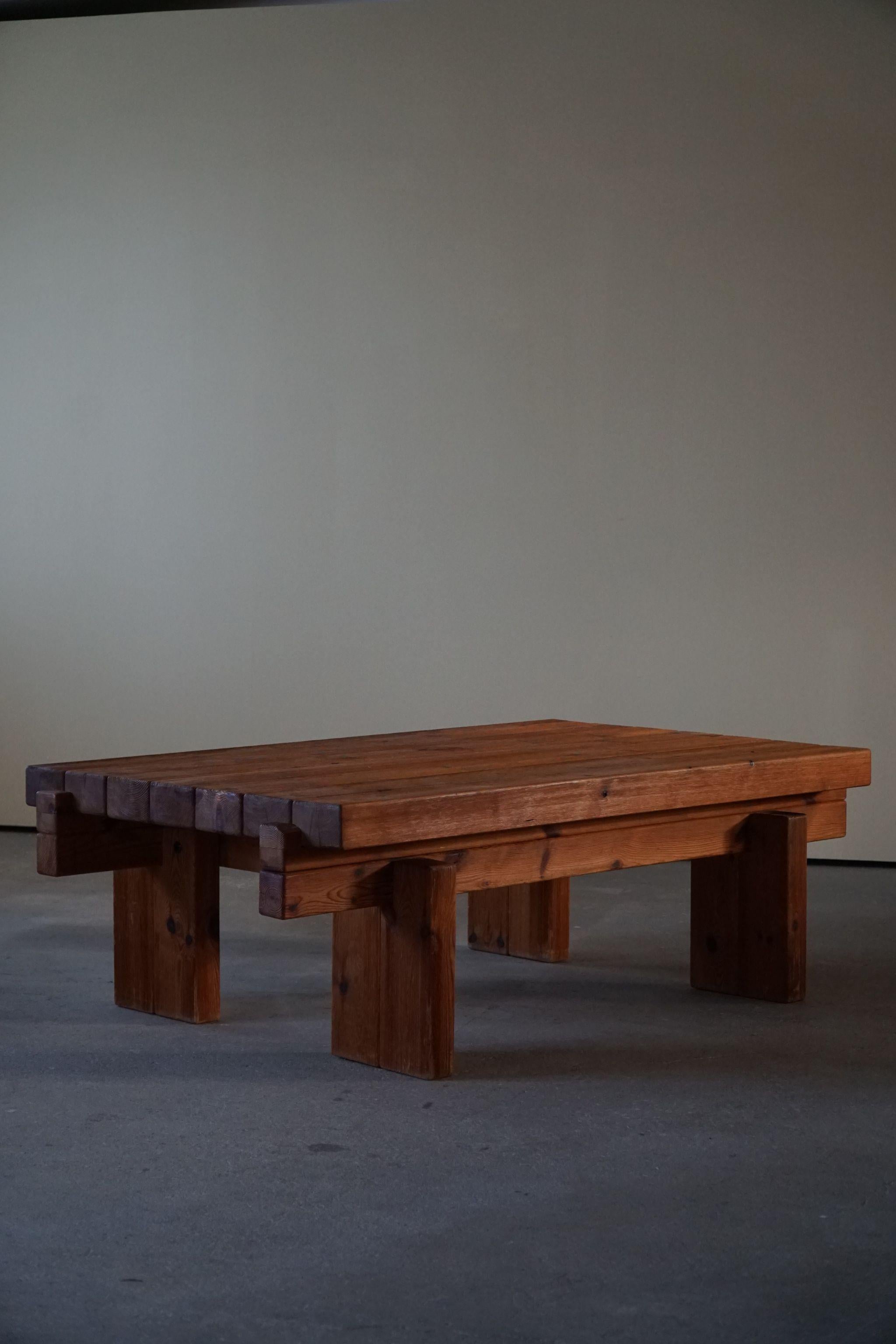 Danish Modern Rectangular Brutalist Coffee Table in Solid Pomeranian Pine, 1960s 5