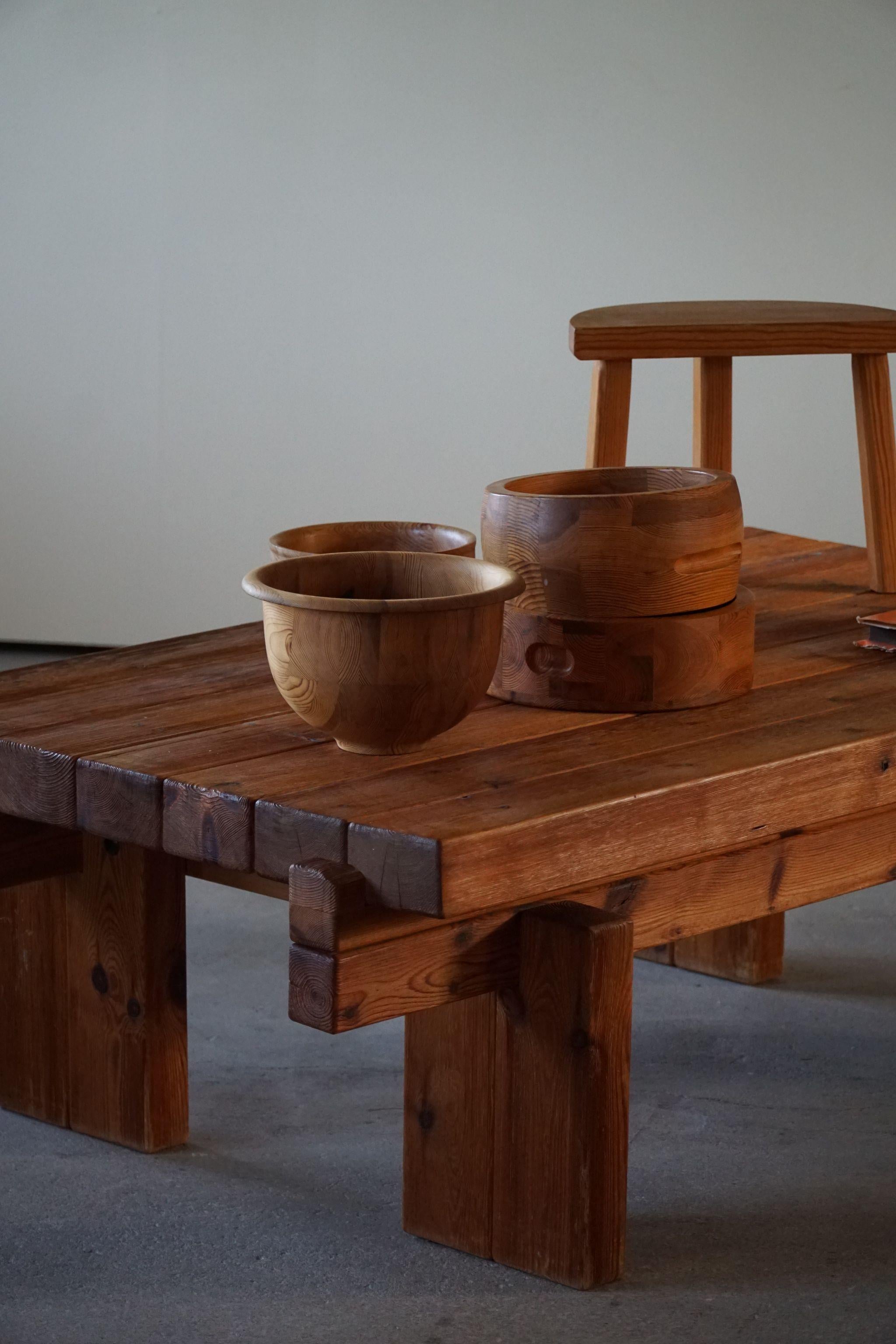 Danish Modern Rectangular Brutalist Coffee Table in Solid Pomeranian Pine, 1960s 1