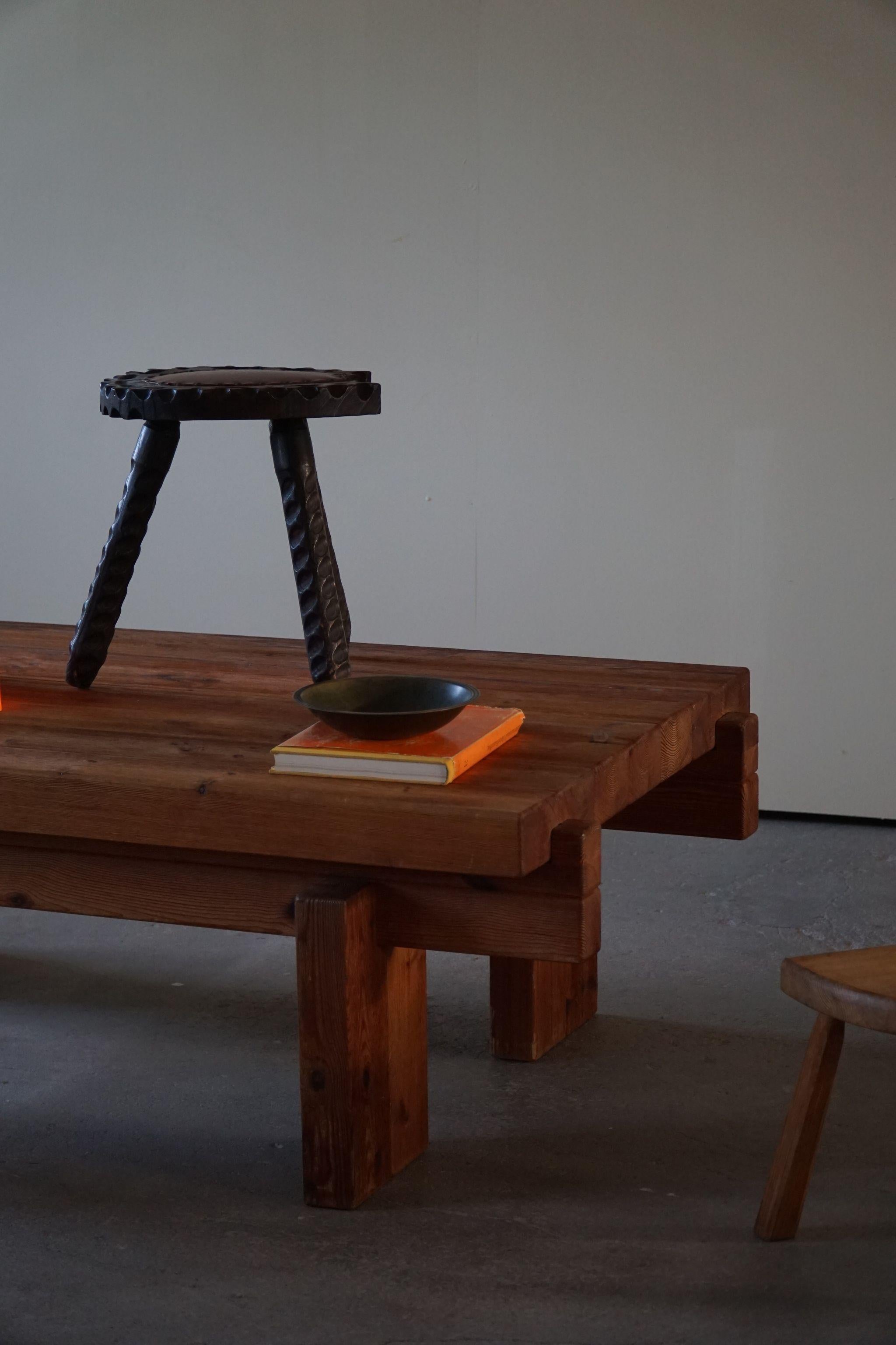 Danish Modern Rectangular Brutalist Coffee Table in Solid Pomeranian Pine, 1960s 2
