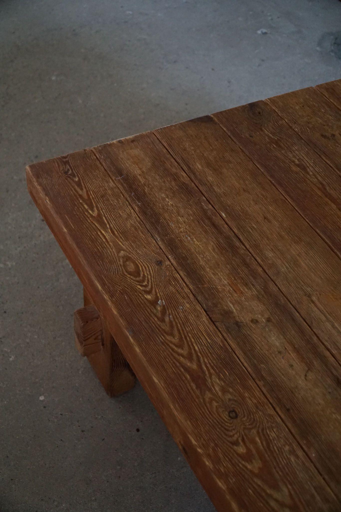 Danish Modern Rectangular Brutalist Coffee Table in Solid Pomeranian Pine, 1970s 6