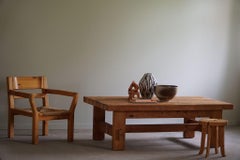 Danish Modern Rectangular Brutalist Coffee Table in Solid Pomeranian Pine, 1970s