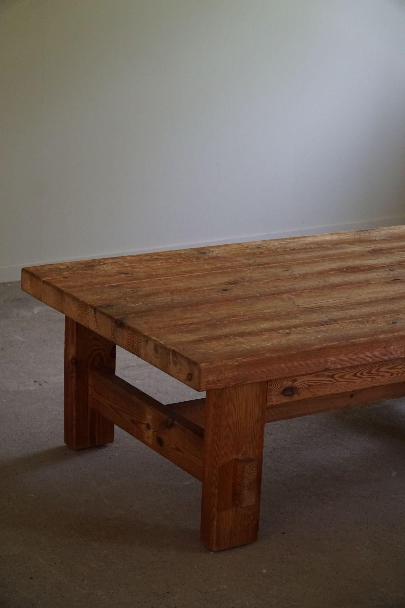 20th Century Danish Modern Rectangular Brutalist Coffee Table in Solid Pomeranian Pine, 1970s