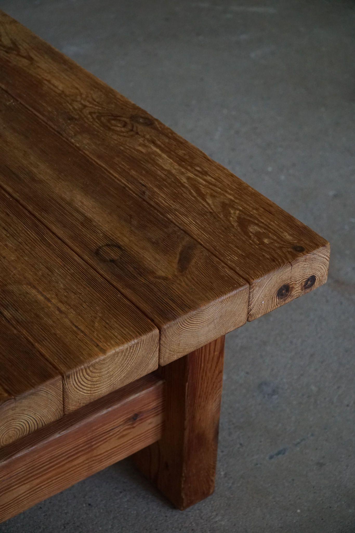 Danish Modern Rectangular Brutalist Coffee Table in Solid Pomeranian Pine, 1970s 1