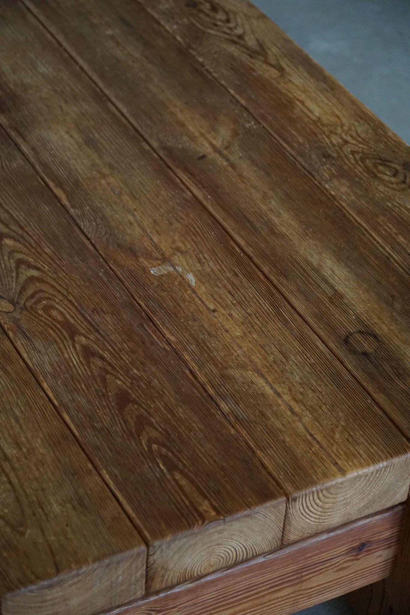 Danish Modern Rectangular Brutalist Coffee Table in Solid Pomeranian Pine, 1970s 2