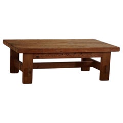 Danish Modern Rectangular Brutalist Coffee Table in Solid Pomeranian Pine, 1970s