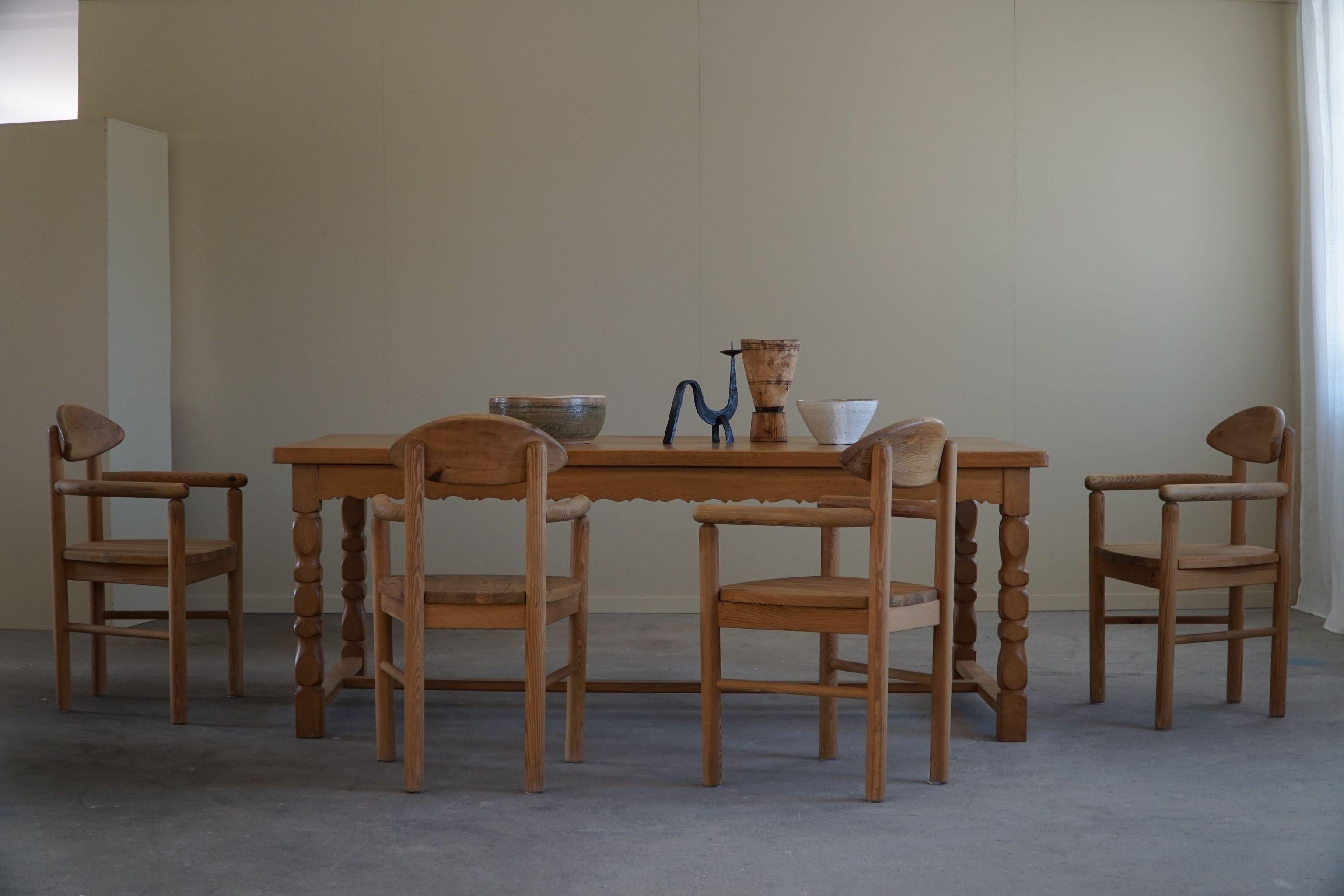 Brutalisme Table de bureau / salle à manger rectangulaire moderne danoise en Oak massif, Handcraft, années 1950 en vente