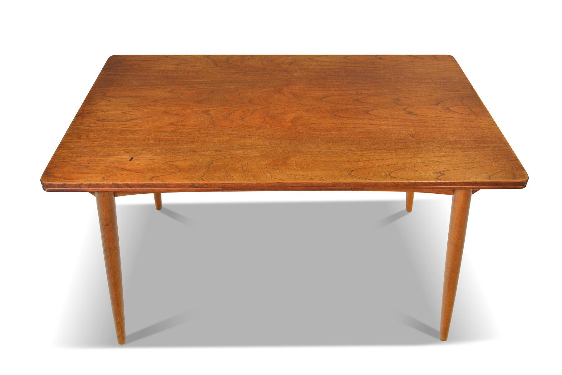 Danish Modern Rectangular Draw Leaf Dining Table in Teak and Oak In Good Condition In Berkeley, CA