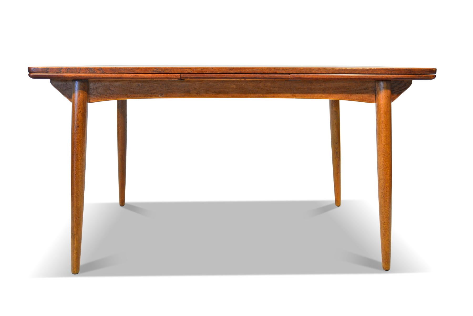 20th Century Danish Modern Rectangular Draw Leaf Dining Table in Teak and Oak