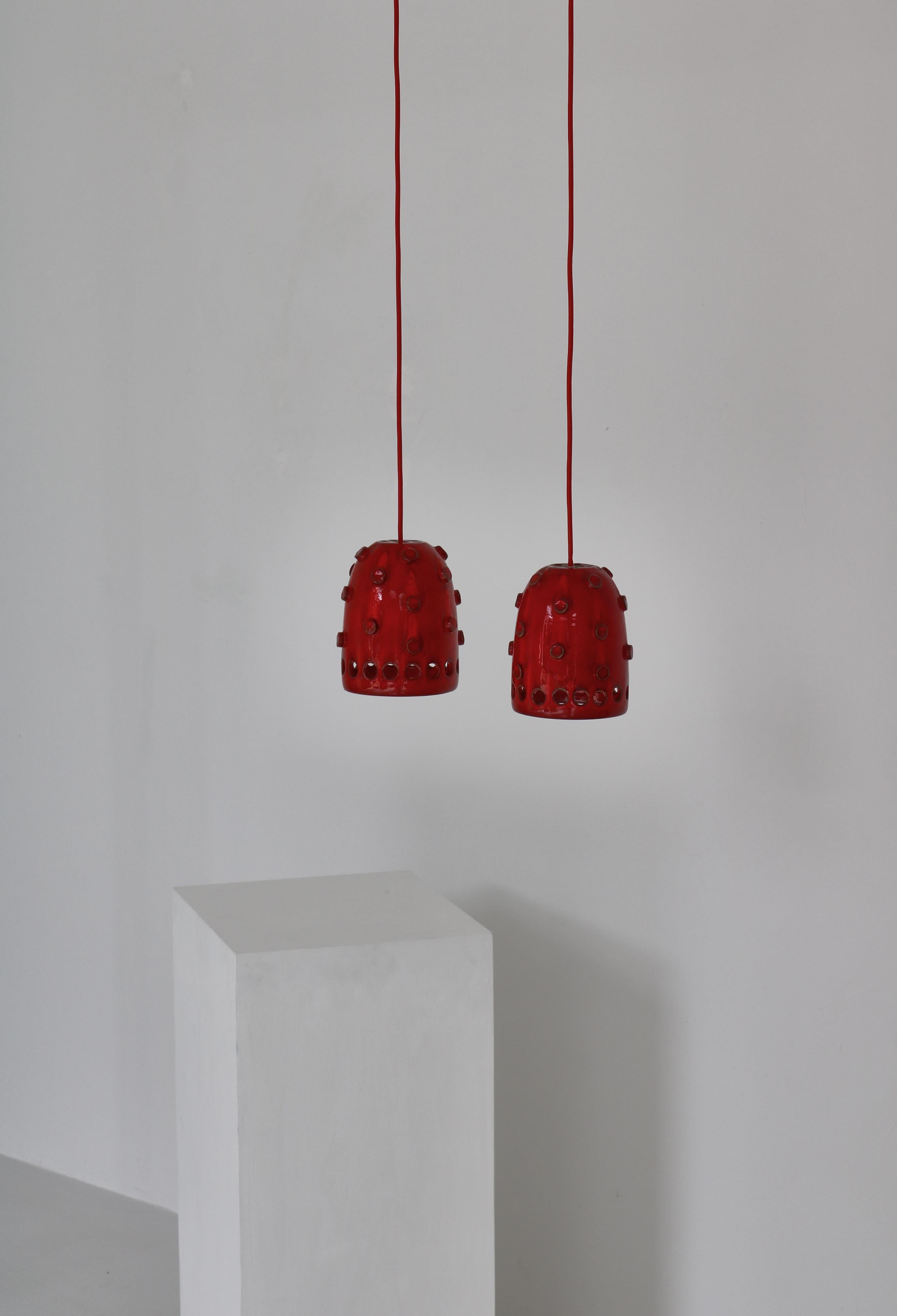 Danish Modern Red Ceramics Pendants by Jette Hellerøe at Axella Studio, 1970s For Sale 8