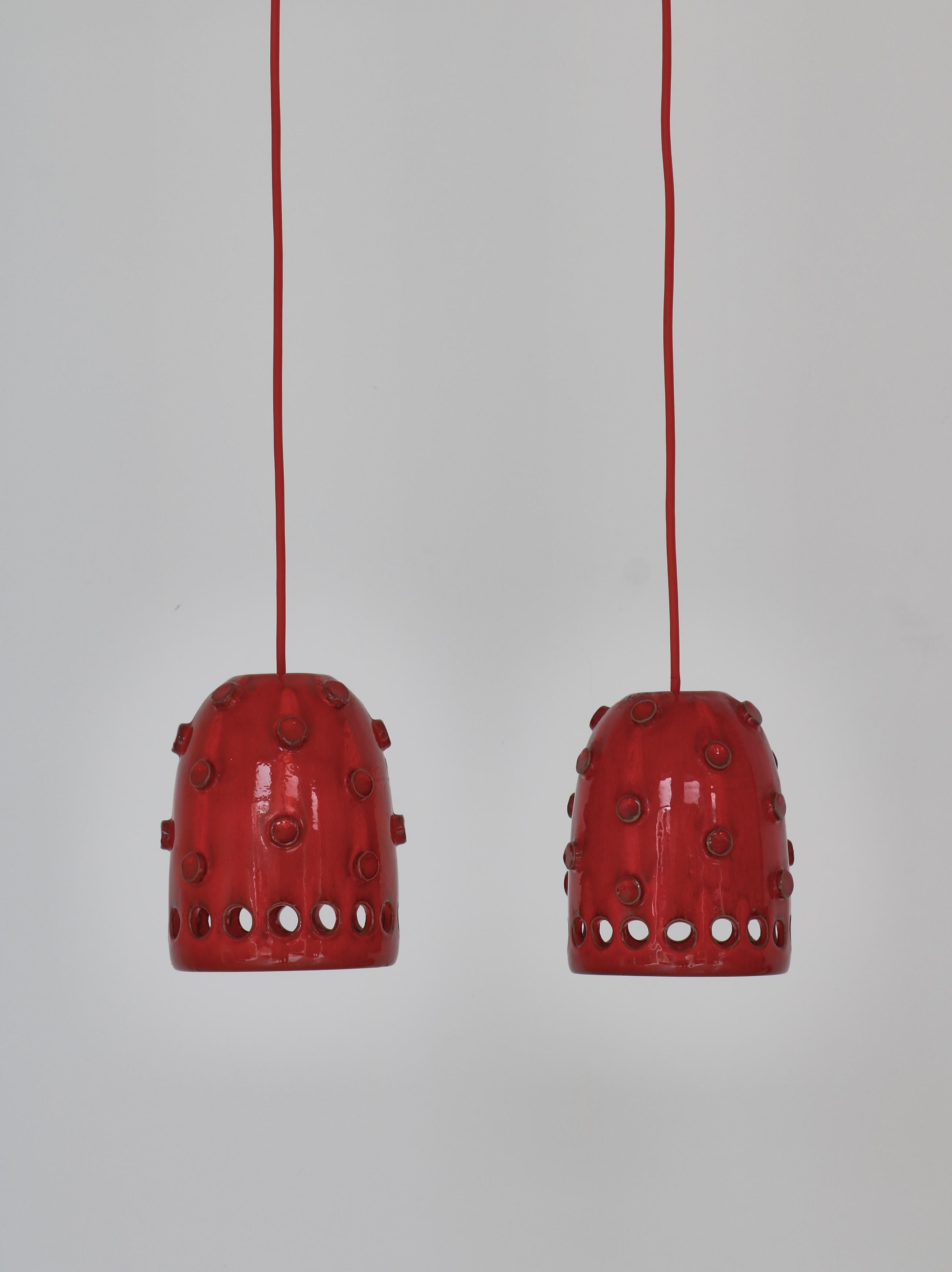 Danish Modern Red Ceramics Pendants by Jette Hellerøe at Axella Studio, 1970s For Sale 1