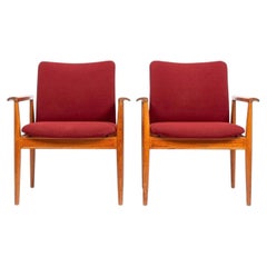 Danish Modern Red Diplomat Chairs by Finn Juhl for France & Daverkosen