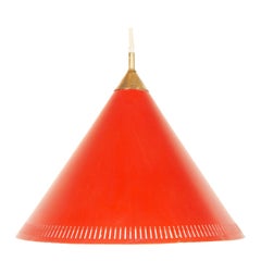 Vintage Danish Modern Red "Kegle" Pendant by Bent Karlby for Lyfa 1960s