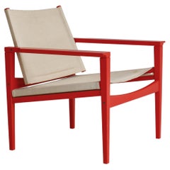 Danish Modern Red Lounge Chair with Canvas Seating by Arne Wahl Iversen, 1960s