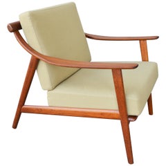 Danish Modern Restored Teak Lounge Chair by Arne Hovmand Olsen in Camel Wool